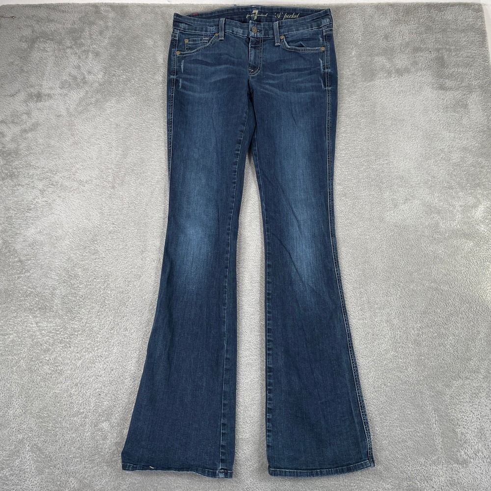 7 For All Mankind A Pocket Flare Jeans Womens 30 Blue Denim Y2K Studded Stretch